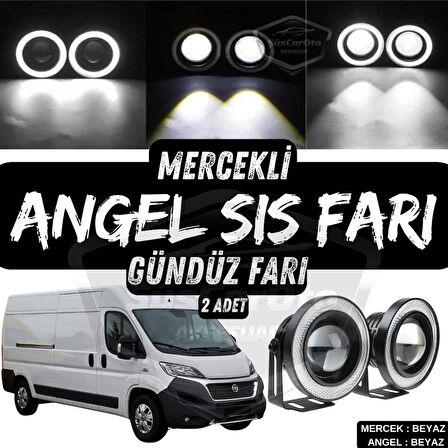 Fiat Ducato Uyumlu Üniversal Mercekli Angel Sis Farı Metal Su Geçirmez 76 mm Beyaz Halkalı Gündüz Farı Angel Eyes 2 Adet