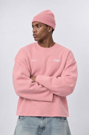 Erkek Cake Baskılı Pis Dikiş Detaylı Oversize Sweatshirt Pembe