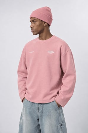 Erkek Cake Baskılı Pis Dikiş Detaylı Oversize Sweatshirt Pembe