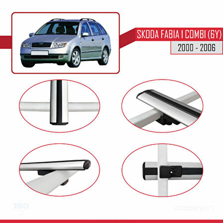 Skoda Fabia (6Y) Combi 2000-2006 Arası ile Uyumlu BASIC Model Ara Atkı Tavan Barı Gri 2 Adet