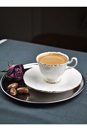 6 Kişilik Porselen Kahve Fincanı Seti Gold Yaldızlı Kahve Fincan Takımı- Rosemary 90ml