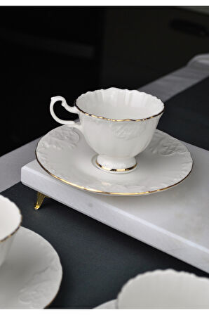 6 Kişilik Porselen Kahve Fincanı Seti Gold Yaldızlı Kahve Fincan Takımı- Rosemary 90ml