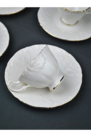 6 Kişilik Porselen Kahve Fincanı Seti Gold Yaldızlı Kahve Fincan Takımı- Rosemary 90ml