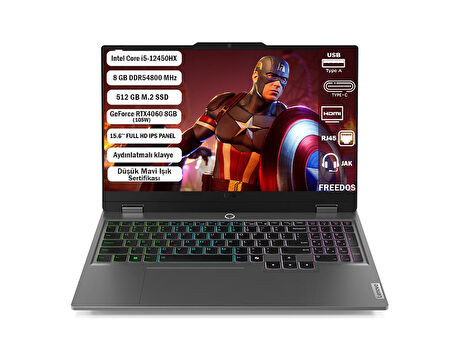 Lenovo LOQ 83GS007XTR i5-12450HX 8GB 512SSD RTX4060 15.6" FHD FreeDOS Dizüstü Bilgisayar
