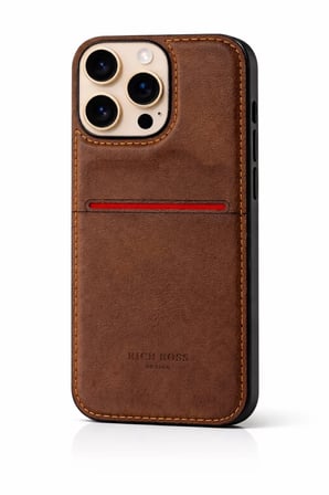 Apple iPhone 15 Pro Max Kartlıklı Rich Boss Lüx Deri Kılıf Koyu Kahverengi
