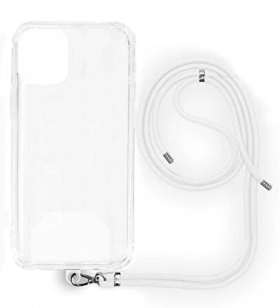 Apple iPhone 15 Pro İp Askılı Şeffaf Silikon Kılıf Beyaz
