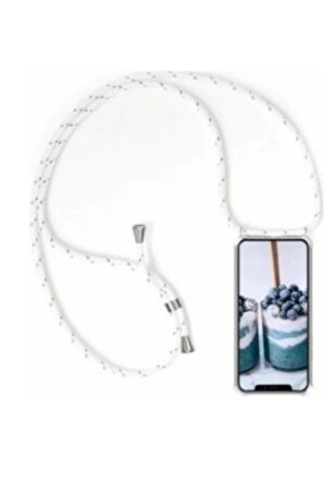 Apple iPhone 15 Pro Max 6.7'' Boyun Askılı Şeffaf Tank Kılıf Siyah-Beyaz