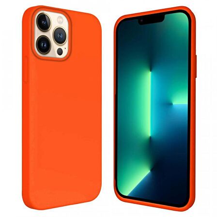 Apple iPhone 15 Pro Max 6.7'' İçi Kadife Silikon Kılıf Turuncu