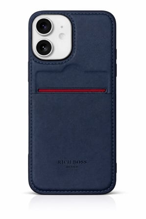 Apple iPhone 16 Kartlıklı Rich Boss Lüx Deri Kılıf Lacivert