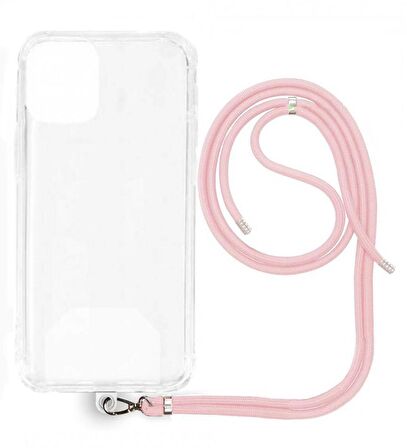 Apple iPhone 15 İp Askılı Şeffaf Silikon Kılıf TozPembe
