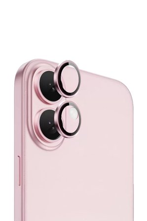 Apple iPhone 16 Plus Gerçek Cam Safir Lens Koruma Pembe
