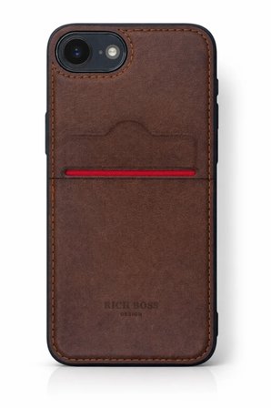 iPhone 16E Kartlıklı Rich Boss Lüx Deri Kılıf Koyu Kahve
