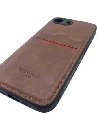 iPhone 16E Kartlıklı Rich Boss Lüx Deri Kılıf Koyu Kahve