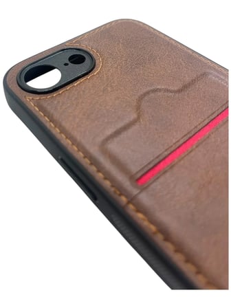 iPhone 16E Kartlıklı Rich Boss Lüx Deri Kılıf Koyu Kahve