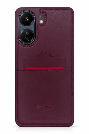 Redmi 14C Kartlıklı Rich Boss Lüx Deri Kılıf Koyu Kırmızı