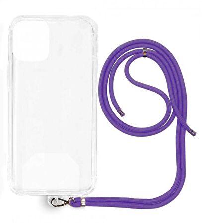 Apple iPhone 15 Pro İp Askılı Şeffaf Silikon Kılıf Mor