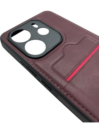 Redmi Note 14 4G Kartlıklı Rich Boss Lüx Deri Kılıf Koyu Kırmızı