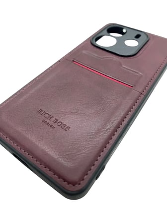 Redmi Note 14 4G Kartlıklı Rich Boss Lüx Deri Kılıf Koyu Kırmızı