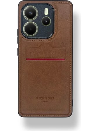Redmi Note 14 4G Kartlıklı Rich Boss Lüx Deri Kılıf Açık Kahverengi