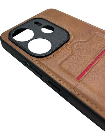 Redmi Note 14 4G Kartlıklı Rich Boss Lüx Deri Kılıf Açık Kahverengi