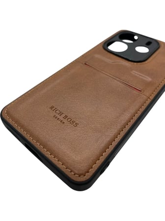Redmi Note 14 4G Kartlıklı Rich Boss Lüx Deri Kılıf Açık Kahverengi