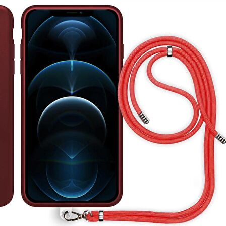 Apple iPhone 15 Plus 6.7'' İp Askılı Silikon Kılıf Mürdüm