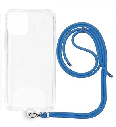 Apple iPhone 15 Plus İp Askılı Şeffaf Silikon Kılıf Mavi