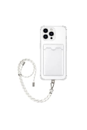 Apple iPhone 13 Pro Kartlıklı Askı+Aparatlı Antişok Kılıf Beyaz