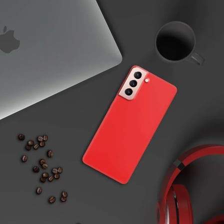Samsung Galaxy S22 Ultra İnce Mat Silikon Kılıf Kırmızı