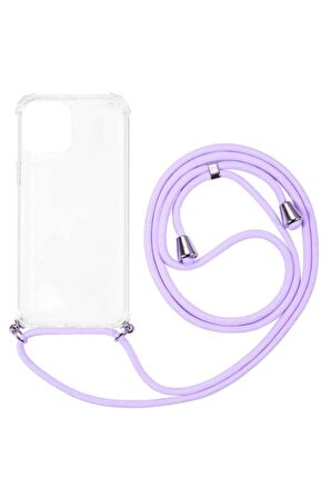 Apple iPhone 15 6.1'' Boyun Askılı Şeffaf Tank Kılıf Lila