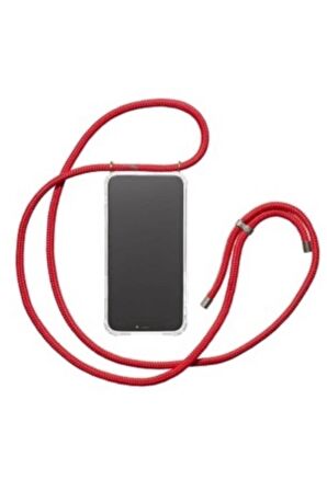 Apple iPhone 15 Plus 6.7'' Boyun Askılı Şeffaf Tank Kılıf Kırmızı