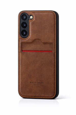 Samsung Galaxy S23 Plus Kartlıklı Rich Boss Lüx Deri Kılıf Koyu Kahverengi