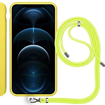 Apple iPhone 15 Pro 6.1'' İp Askılı Silikon Kılıf Sarı