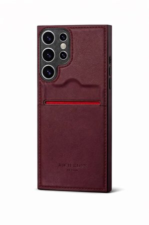 Samsung Galaxy S25 Ultra Kartlıklı Rich Boss Lüx Deri Kılıf Koyu Kırmızı