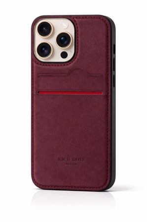 Apple iPhone 15 Pro Max Kartlıklı Rich Boss Lüx Deri Kılıf Koyu Kırmızı