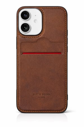 Apple iPhone 16 Plus Kartlıklı Rich Boss Lüx Deri Kılıf Koyu Kahverengi