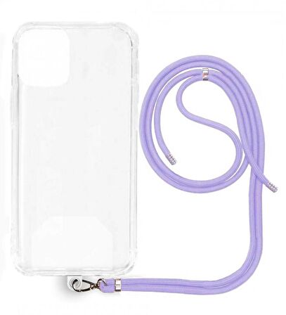 Apple iPhone 15 İp Askılı Şeffaf Silikon Kılıf Lila