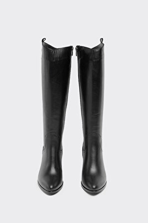 Hakiki Deri Fermuarlı Kadın Çizme