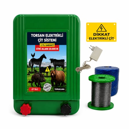 TORSAN 220V ADAPTÖRLÜ EKO PLUS 2000 Elektrikli Çit Sistemi ( Domuz - Ayı Kovucu ) 2000MT