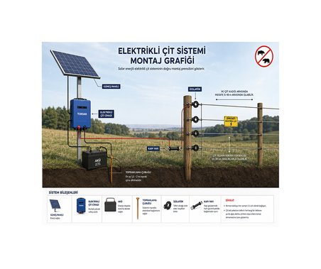 TORSAN GÜNEŞ PANELLİ PRO PLUS 1500 Elektrikli Çit Sistemi ( Domuz - Ayı Kovucu ) 1500MT