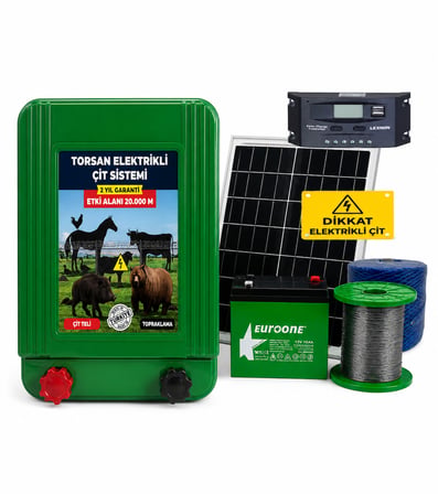 TORSAN GÜNEŞ PANELLİ EKO PLUS 1500 Elektrikli Çit Sistemi ( Domuz - Ayı Kovucu ) 1500MT