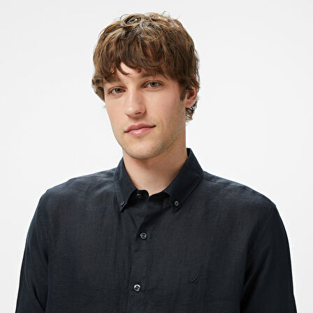 Nautica Erkek Siyah Classic Fit Keten Gömlek