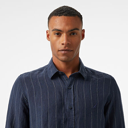 Nautica Erkek Lacivert Classic Fit Çizgili Gömlek