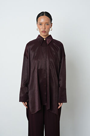 Kadın Düz Renk Oversize Uzun Tesettür Gömlek