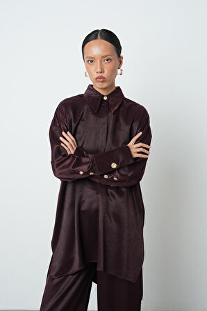 Kadın Düz Renk Oversize Uzun Tesettür Gömlek