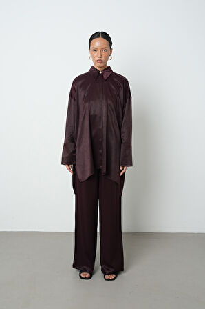 Kadın Düz Renk Oversize Uzun Tesettür Gömlek