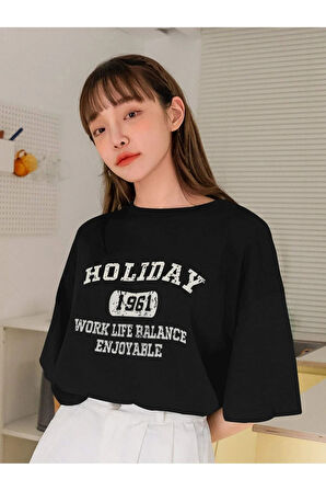 Unisex Kırmızı Bisiklet Yaka Basic Oversize T-shirt