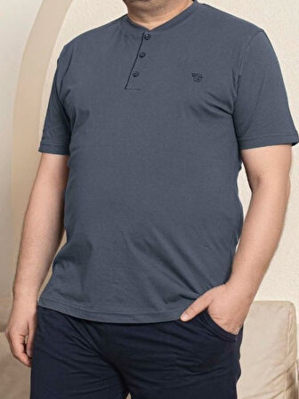 Erkek Geniş Kalıp %100 Pamuk Kısa Kol Cepli Büyük Beden Pijama Takımı