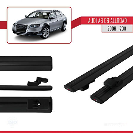 ile Uyumlu (A6 (C6) Allroad 2006-2011 Arası) BASIC Model Ara Atkı Tavan Barı Siyah 2 Adet