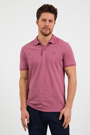 Erkek Slim Fit Dar Kesim Düz Polo Yaka T-Shirt Gül Kurusu